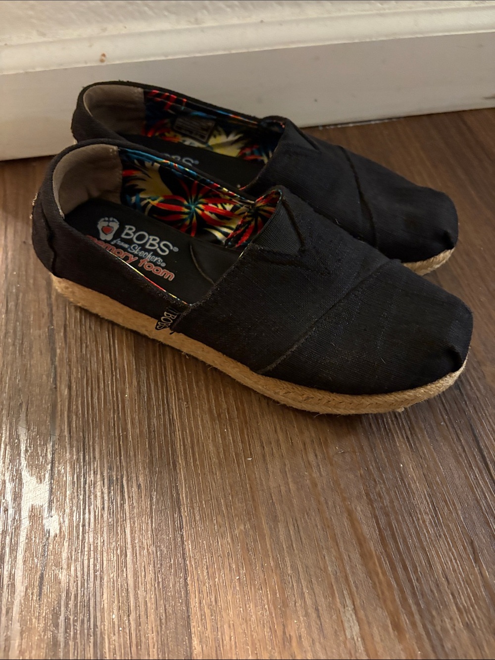 Skechers Black Canvas Espadrille Slip-Ons